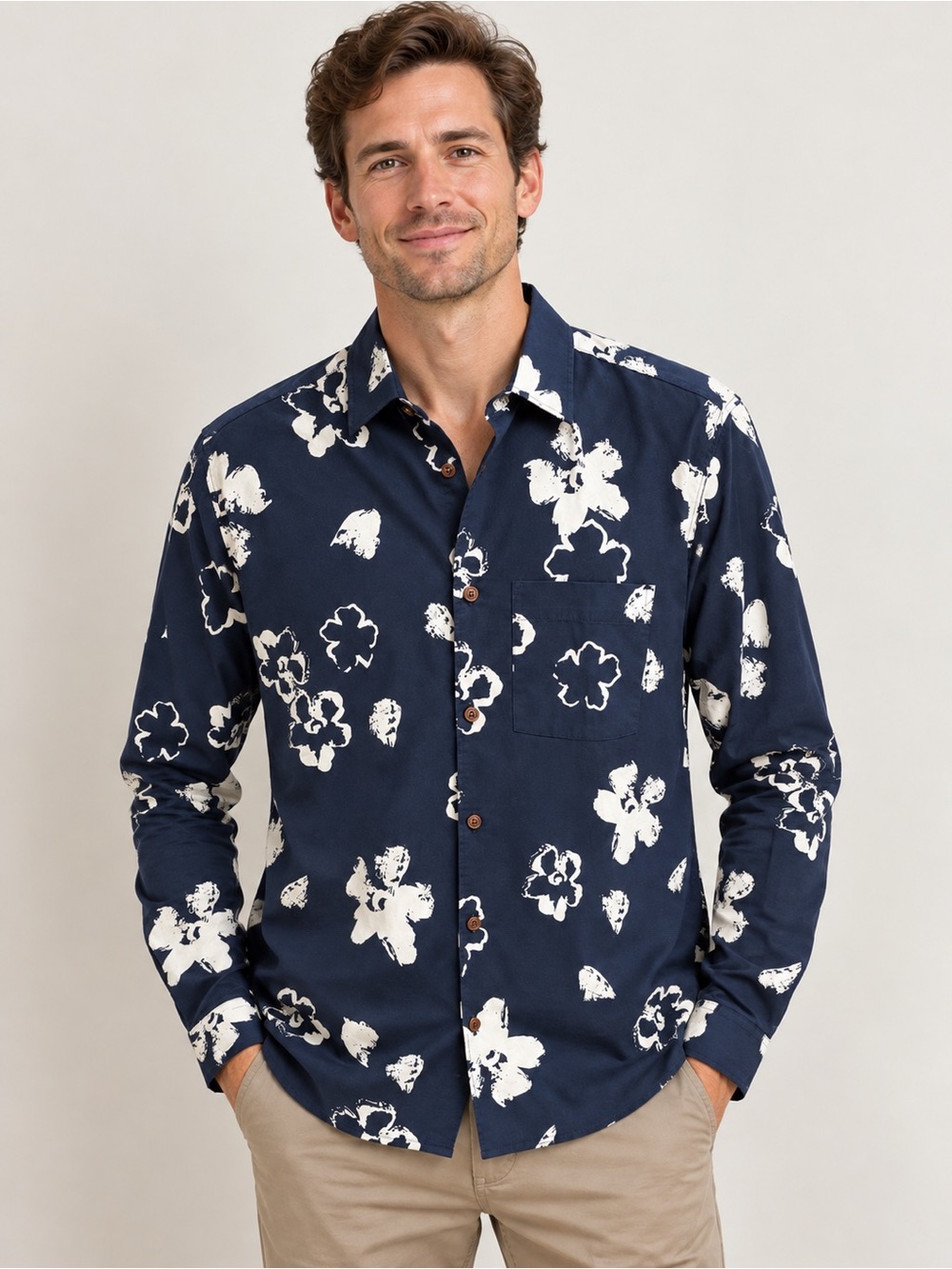 Ted Baker Navy Blue Floral Long-Sleeve Button-Down Shirt, US size XS